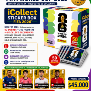 iCollect Sticker Box FIFA World Cup 2026 Edición Limitada + 50 Sobres + 4 Figuritas Exclusivas Holográficas