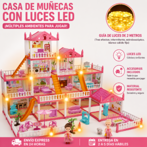 Villa de Muñecas – Casa de Muñecas Luxury con 14 Habitaciones y 2 Muñecas Educativas de Plástico ABS – Juguete y Regalo para Niñas